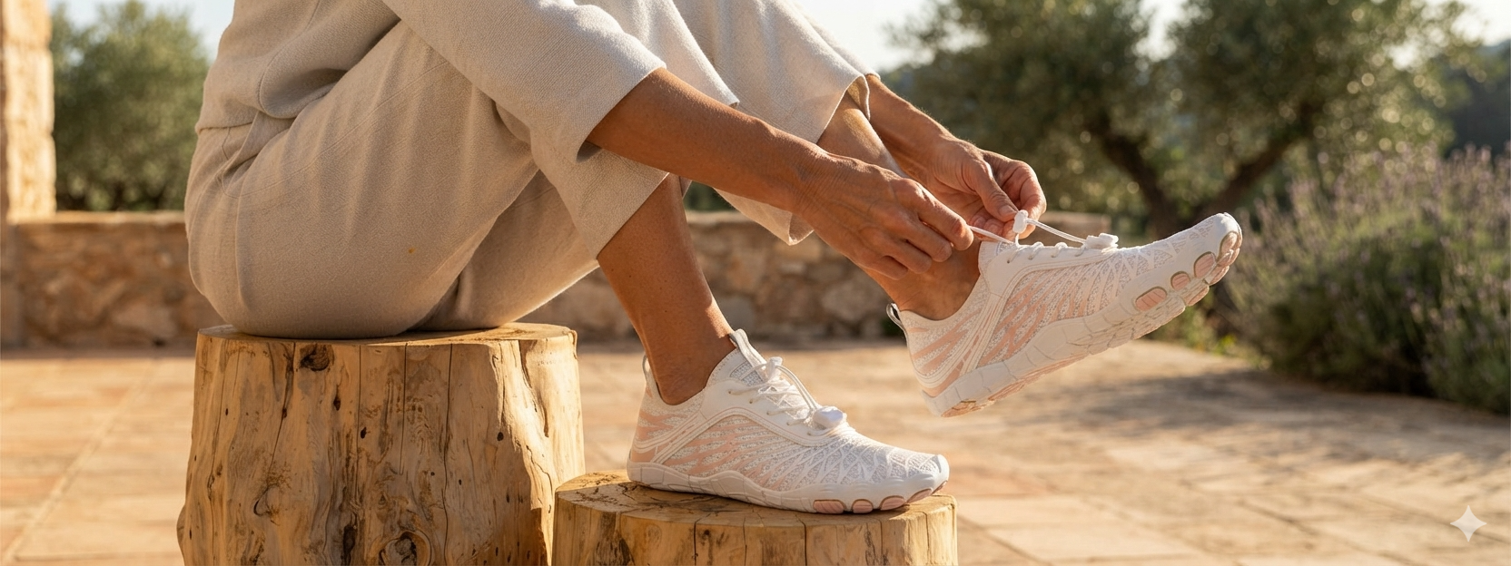 Woman wearing Renova barefoot shoes outdoors